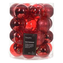 Foto van Decoris kerstballen - 50x stuks - 6 cm - kunststof -rooda  - kerstbal