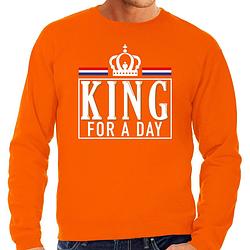 Foto van King for a day sweater oranje met witte letters voor heren - koningsdag truien xl - feesttruien