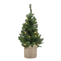 Foto van Kunst kerstboom/kunstboom 75 cm met verlichting inclusief naturel jute pot - kunstkerstboom