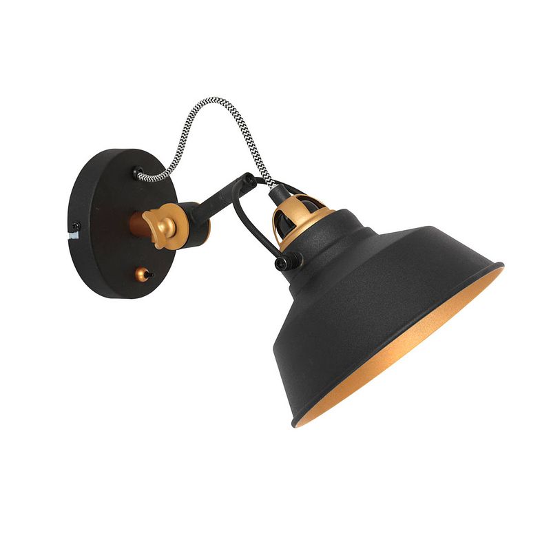 Foto van Industriële wandlamp - mexlite - metaal - industrieel - e27 - l: 22cm - voor binnen - woonkamer - eetkamer - goud