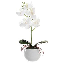 Foto van Orchidee bloemen kunstplant in witte bloempot - witte bloemen - h29 cm - kunstplanten