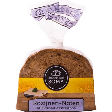 Foto van Brood van soma rozijnennoten bruin roggetarwebrood 400g bij jumbo