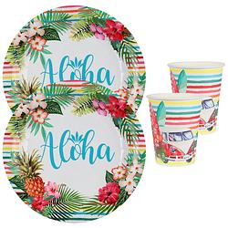 Foto van Tropical thema feest wegwerp servies set - 10x bordjes / 10x bekers - hawaii - feestpakketten