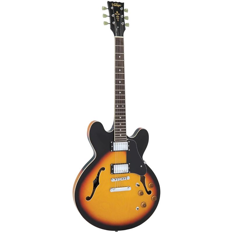 Foto van Vintage vsa500 reissued sunburst semi-akoestische gitaar