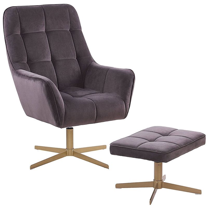 Foto van Beliani molle - fauteuil met hocker-grijs-fluweel