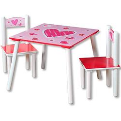 Foto van Mdf kindertafel set met 2 stoelen harten motief fsc
