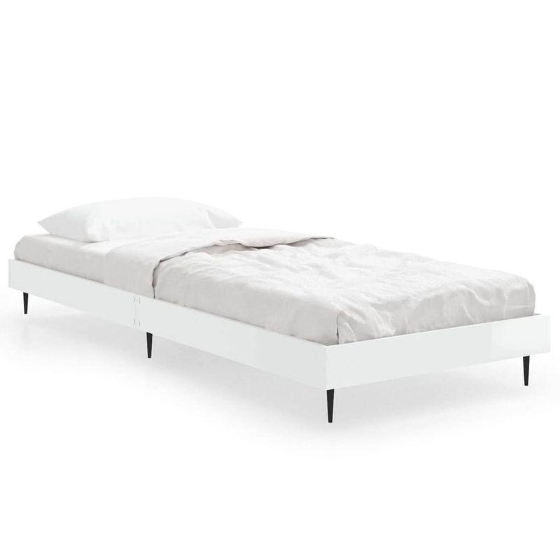 Foto van The living store bed frame - hoogglans wit - 193 x 78 x 20 cm - duurzaam hout - metalen poten - multiplex lattenbodem