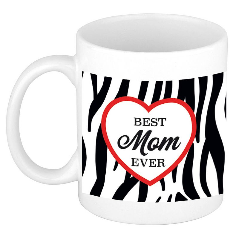 Foto van Best mom ever zebraprint cadeau mok / beker wit - feest mokken