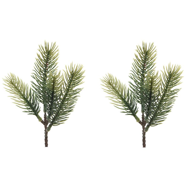 Foto van 2x groene kersttakken / dennentakjes 23 cm kerstversiering - decoratieve tak kerst