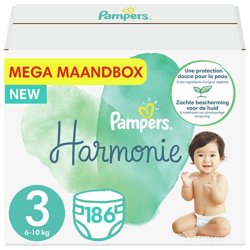 Foto van Pampers - harmonie / pure - maat 3 - mega maandbox - 186 luiers