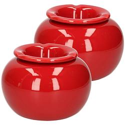 Foto van 2x stuks terras asbak/stormasbak rond keramiek 16 x 11 cm rood - asbakken