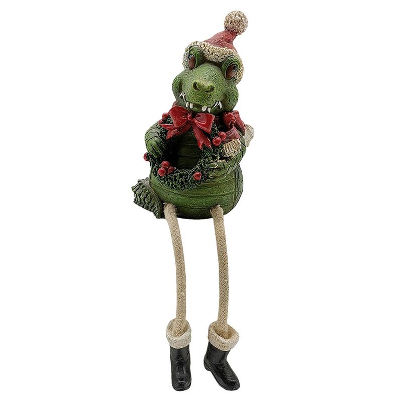 Foto van Clayre & eef kerstdecoratie beeld krokodil 7*7*12 cm groen kunststof decoratief figuur decoratieve accessoires