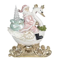 Foto van Clayre & eef kerstdecoratie beeld kerstman 26*15*32 cm wit roze kunststof decoratief figuur decoratieve accessoires