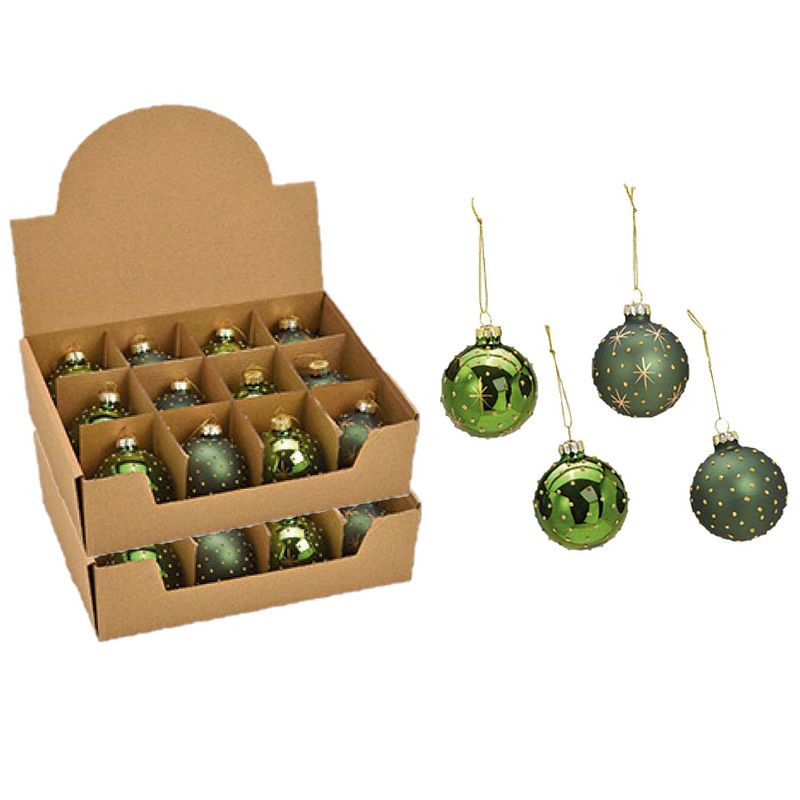 Foto van 24x stuks luxe gedecoreerde glazen kerstballen groen 6 cm - kerstbal