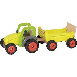 Foto van Goki tractor met aanhangwagen 45 x 16 cm hout geel 2-delig