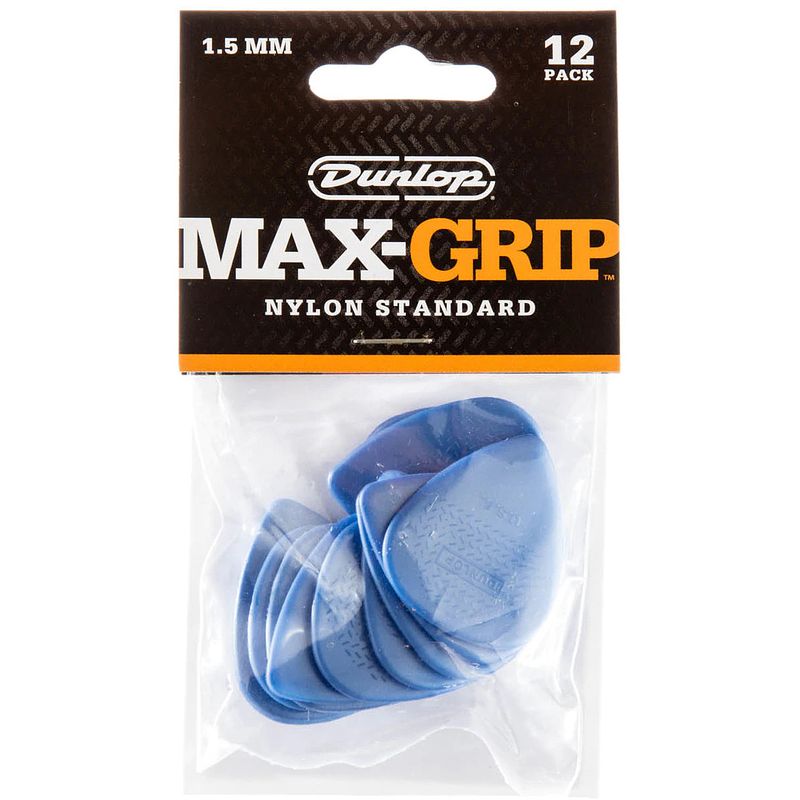 Foto van Dunlop 449p150 max-grip nylon standard pick 1.50 mm plectrum set 12 stuks