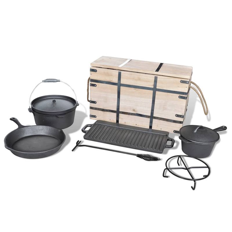 Foto van The living store dutch oven set - 9-delig (18.95 kg) - gietijzer - bbq en picknick benodigdheden