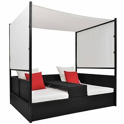 Foto van Vidaxl tuinbed met luifel 190x130 cm poly rattan zwart