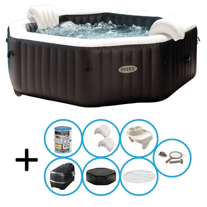 Foto van Intex - jet & bubble deluxe - jacuzzi - 218 x 71 cm - zwart - inclusief toebehoren