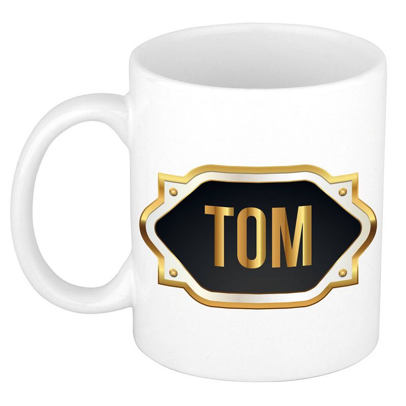 Foto van Naam cadeau mok / beker tom met gouden embleem 300 ml - naam mokken