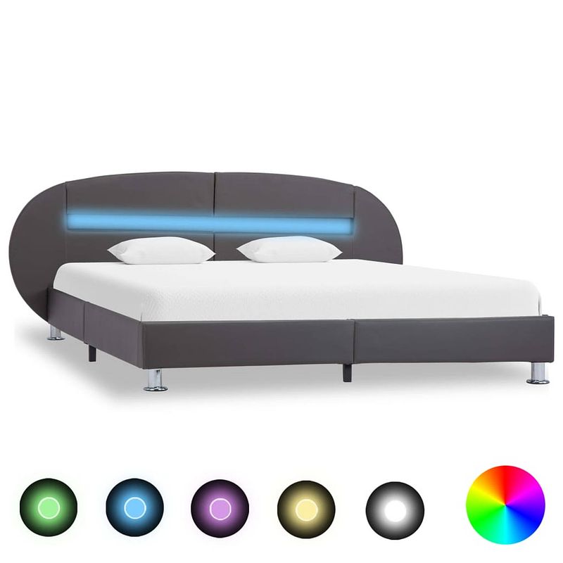 Foto van Vidaxl bedframe met led kunstleer grijs 180x200 cm