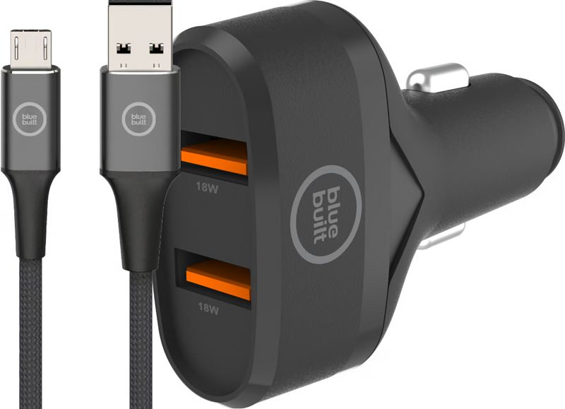 Foto van Bluebuilt quick charge autolader 18w zwart + usb c kabel 1,5m nylon zwart