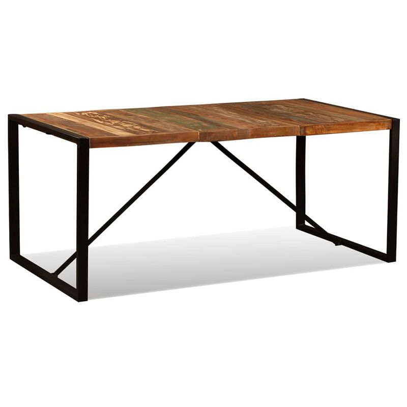 Foto van The living store houten eettafel - industriële stijl - 180 x 90 x 76 cm - gerecycled hout en staal