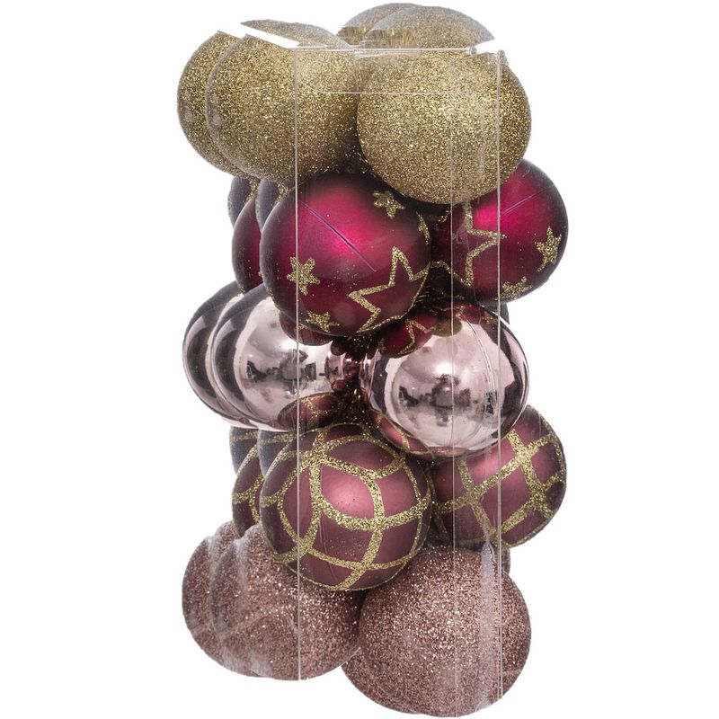 Foto van Atmosphera kerstballen- 30x -d5 cm -wit/roze/goud/champagne - plastic - kerstbal