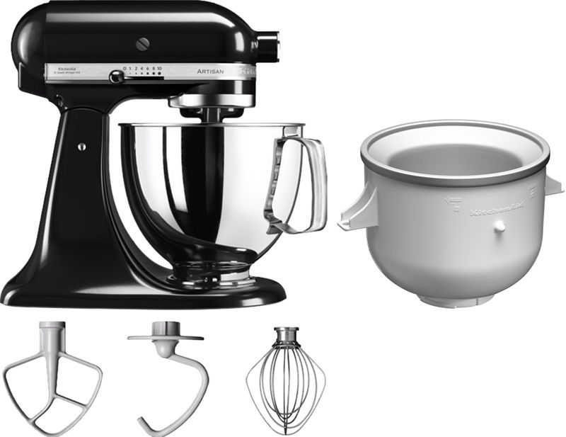 Foto van Kitchenaid artisan mixer 5ksm125 onyx zwart + roomijsmaker