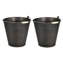 Foto van Mega collections emmer/plantenpot - 2x - zink - zwart - d25 x h22 cm - emmers