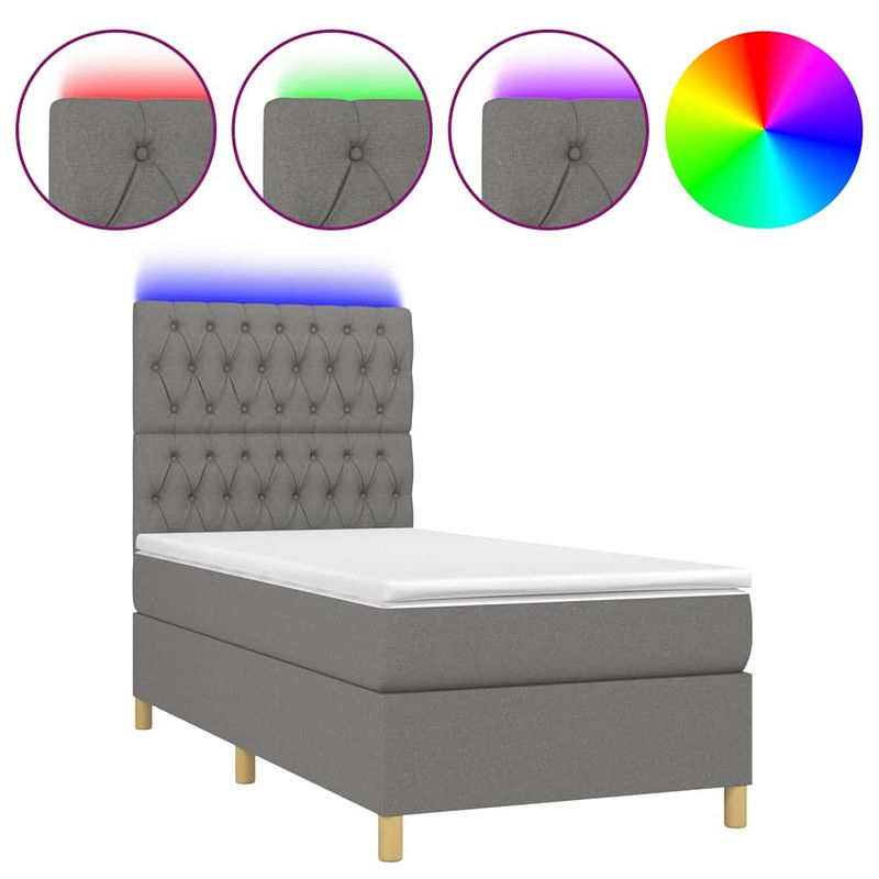 Foto van The living store bed pocketvering - 90x190 - led - donkergrijs