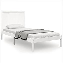 Foto van The living store bedframe grenenhout - wit - 205.5 x 95.5 x 31 cm - klassiek hoofdeinde