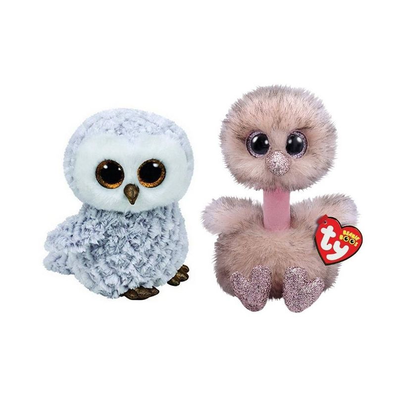 Foto van Ty - knuffel - beanie boo's - owlette owl & henna ostrich