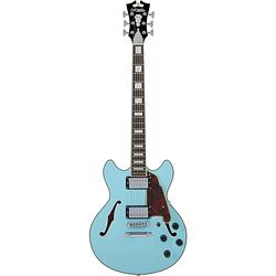 Foto van D'sangelico premier mini dc stopbar sky blue semi-akoestische gitaar met gigbag