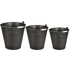 Foto van Emmer/plantenpot/bloempot - set van 3x stuks - zink - zwart - emmers