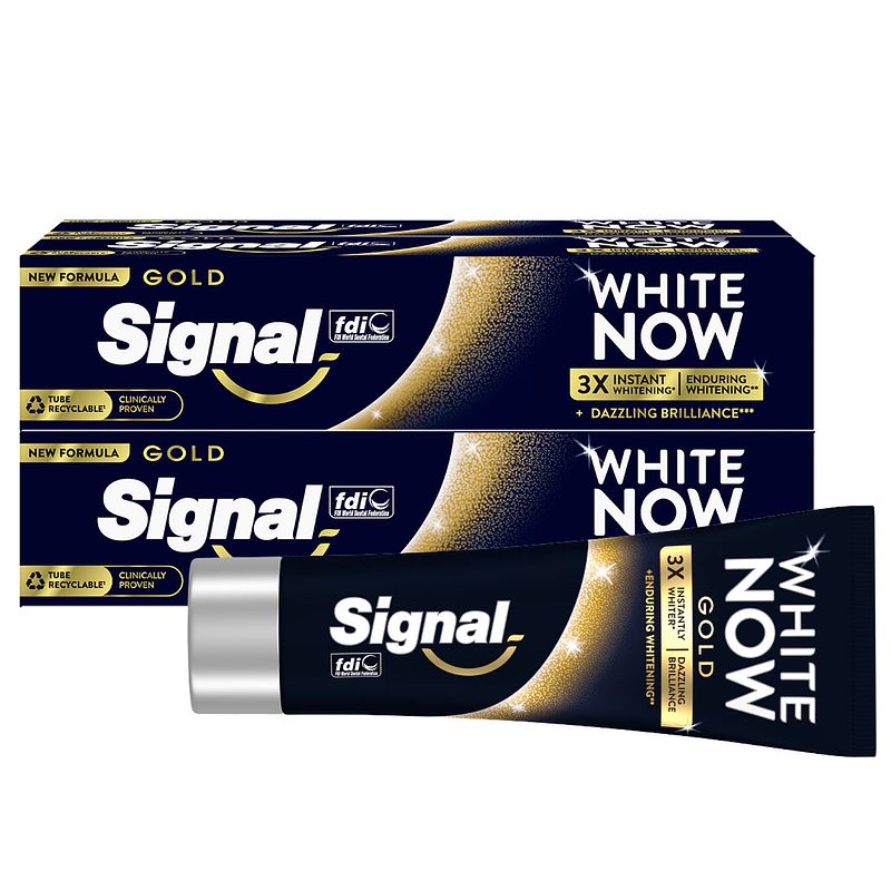 Foto van Signal white now gold tandpasta - 4 x 75 ml - voordeelverpakking