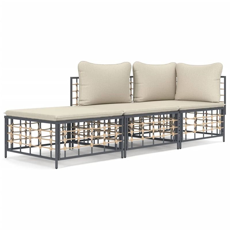 Foto van Vidaxl 3-delige loungeset met kussens poly rattan antracietkleurig