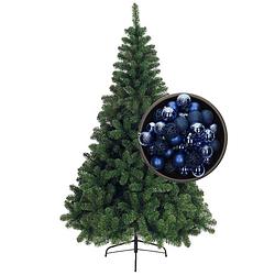 Foto van Bellatio decorations kunst kerstboom 210 cm met kerstballen kobalt blauw - kunstkerstboom