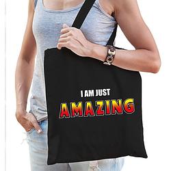 Foto van I am just amazing tas / shopper zwart katoen dames - feest boodschappentassen