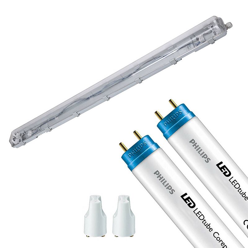 Foto van Led waterdichte tl armatuur met t8 buizen - velvalux strela - 120cm - dubbel - koppelbaar - waterdicht ip65 - philips -