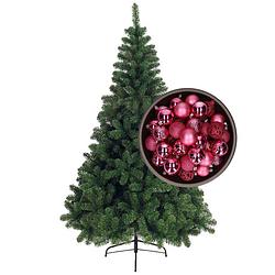 Foto van Bellatio decorations kunst kerstboom 150 cm met kerstballen fuchsia roze - kunstkerstboom
