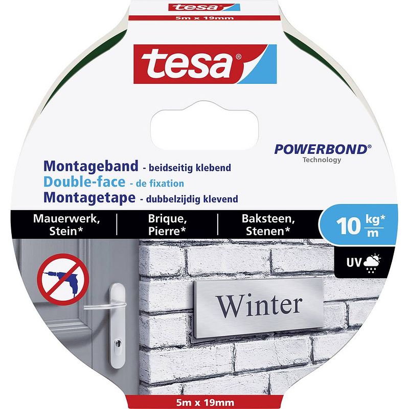 Foto van Tesa brick & stone 77749-00000-00 montagetape tesa powerbond zwart (l x b) 5 m x 19 mm 1 stuk(s)