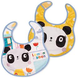 Foto van Lemon ribbon slabbetjes panda 26,5 x 21 cm wit/geel 2 stuks