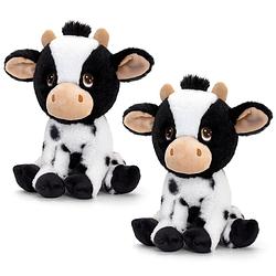 Foto van Voordeelset van 2x stuks keel toys knuffeldieren bonte koe van de boerderij 25 cm - knuffel boederijdieren
