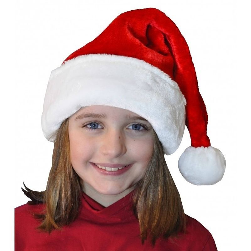 Foto van Pluche luxe kerstmuts rood/wit voor kinderen - kerstmutsen