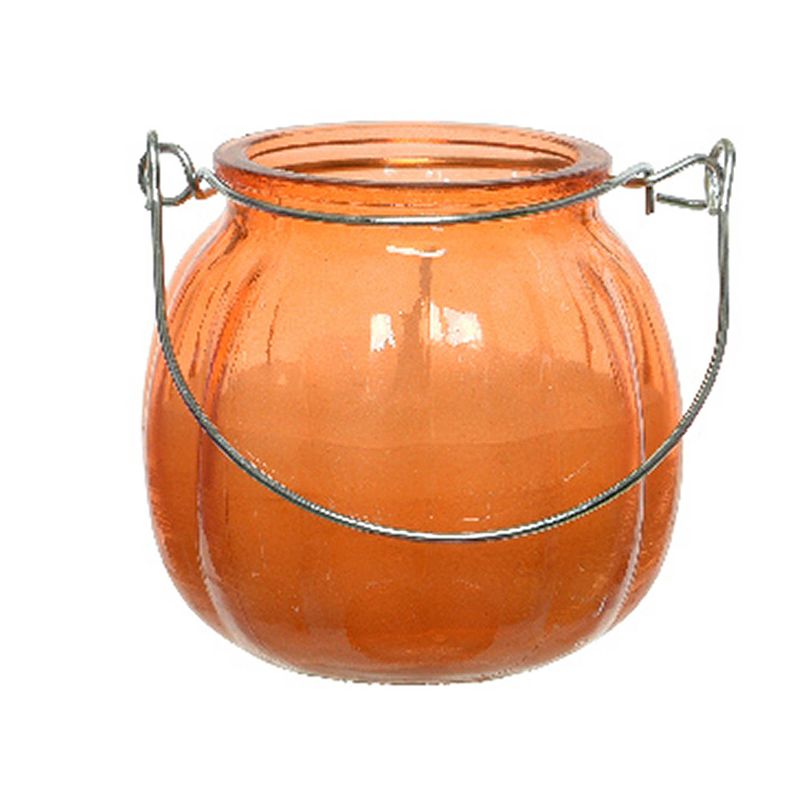 Foto van Citronella kaars - glas - oranje - anti muggen - 15 branduren - d8 x h8 cm - geurkaarsen