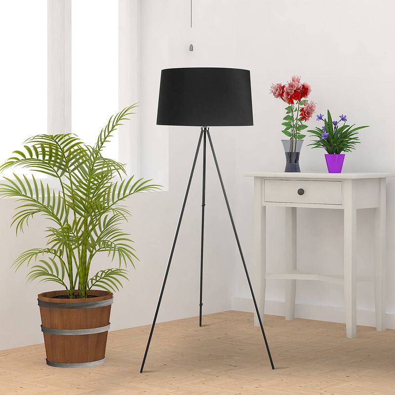 Foto van Staande vloerlamp op statief minimalistisch design - staande lamp op driepoot modern - zwart - 40w - 48 x 156 cm