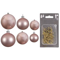 Foto van Groot pakket glazen kerstballen 50x lichtroze glans/mat 4-6-8 cm incl haakjes - kerstbal