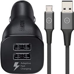 Foto van Samsung adaptive fast charging autolader met 2 poorten 15w + micro usb kabel 1,5m nylon