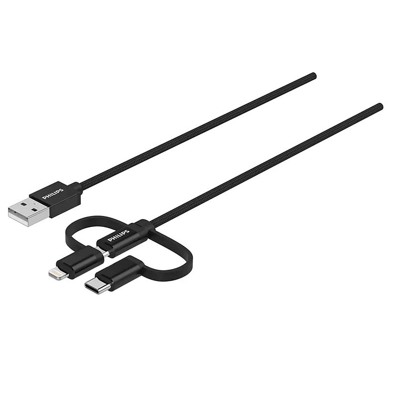 Foto van Philips oplaadkabel dlc5204c/00 - 3-in-1: micro-usb, usb-c en lightning - 1,2 meter - zwart